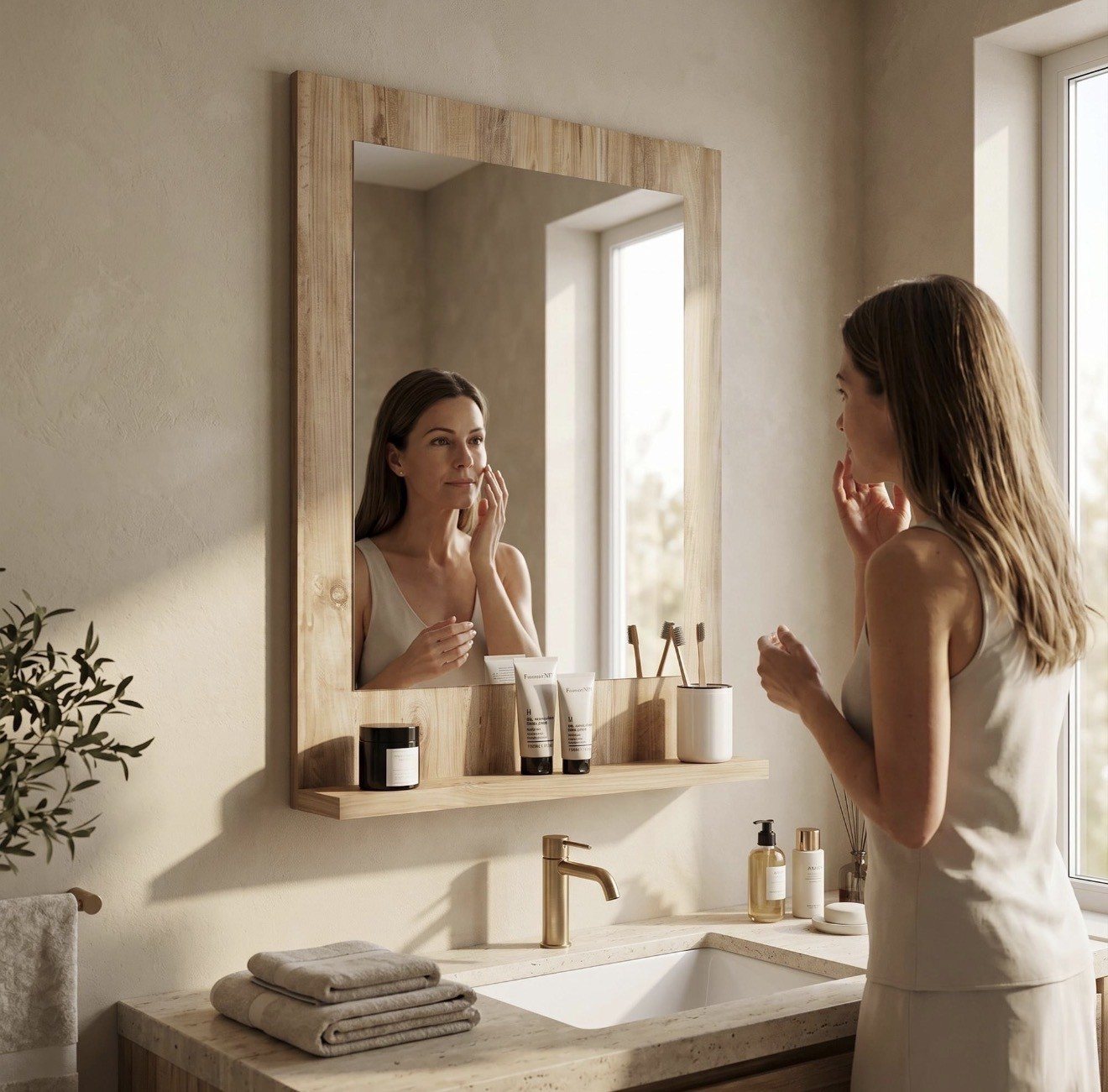 Rotina de skincare ao espelho